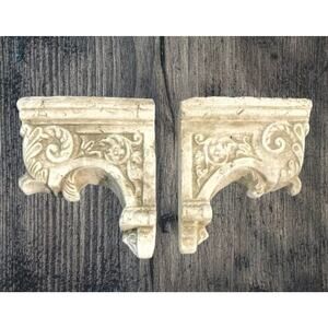 Shabby Chic Outdoor Garden Roman Scroll Shelf Sconces Set Terracotta